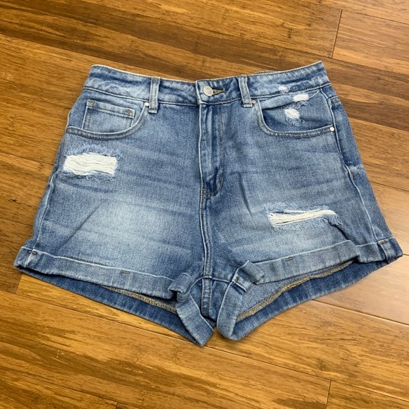 Pacsun Mom Shorts Womens Size 28 Distressed Denim Cuffed Hem Blue Wash Cotton‎ - Picture 1 of 6